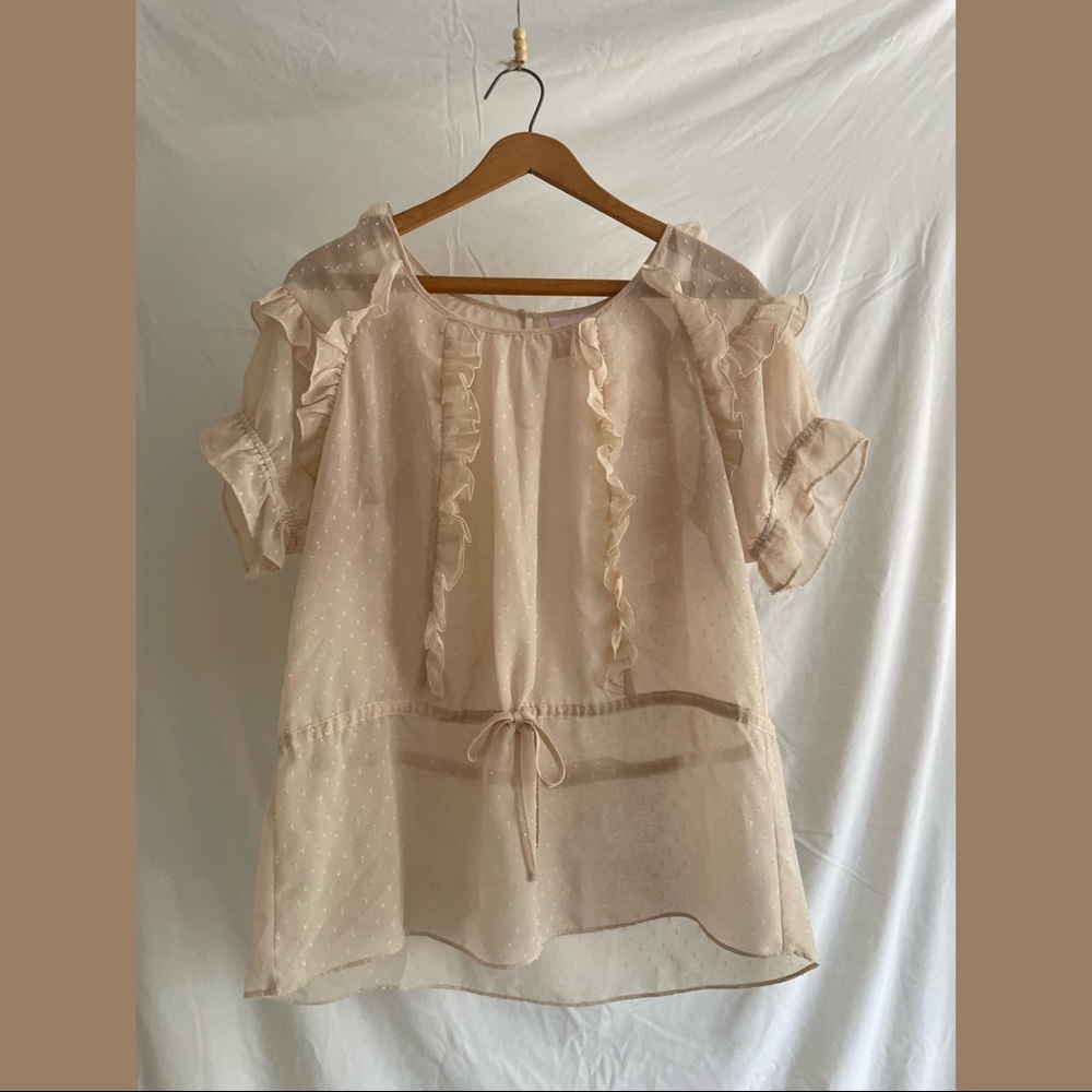Beige Ruffled Sheer Blouse